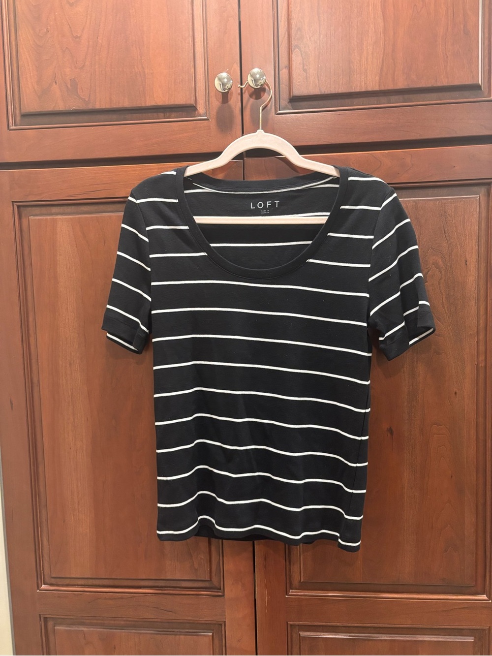 LOFT Black & White Striped Scoop Neck Short Sleeve Tee